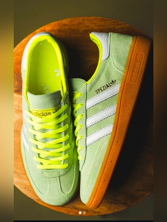 adidas Shoes - Adidas Handball Spezial Mint Green Suede Sneakers with Neon Yellow Accents